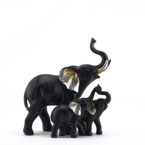 KT1015 BLACK ELEPHANT FAMILY FIGURINE