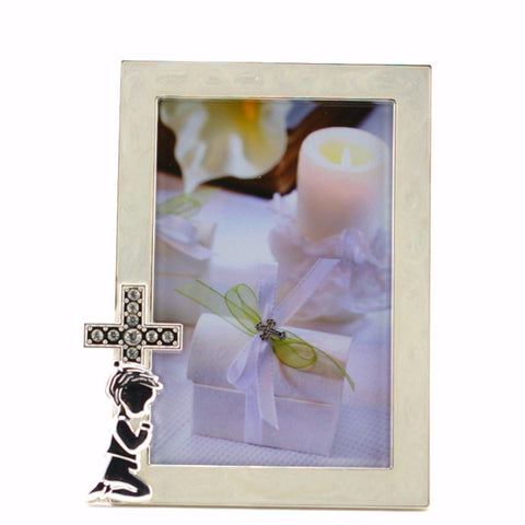 SE153B  PRAYING BOY FRAME WITH CROSS ICON